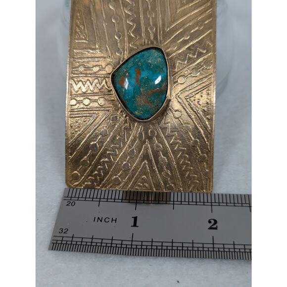 Belt buckle "Nu Gold"  Red brass Etched +Oxidized 41grams - Picture 4 of 7